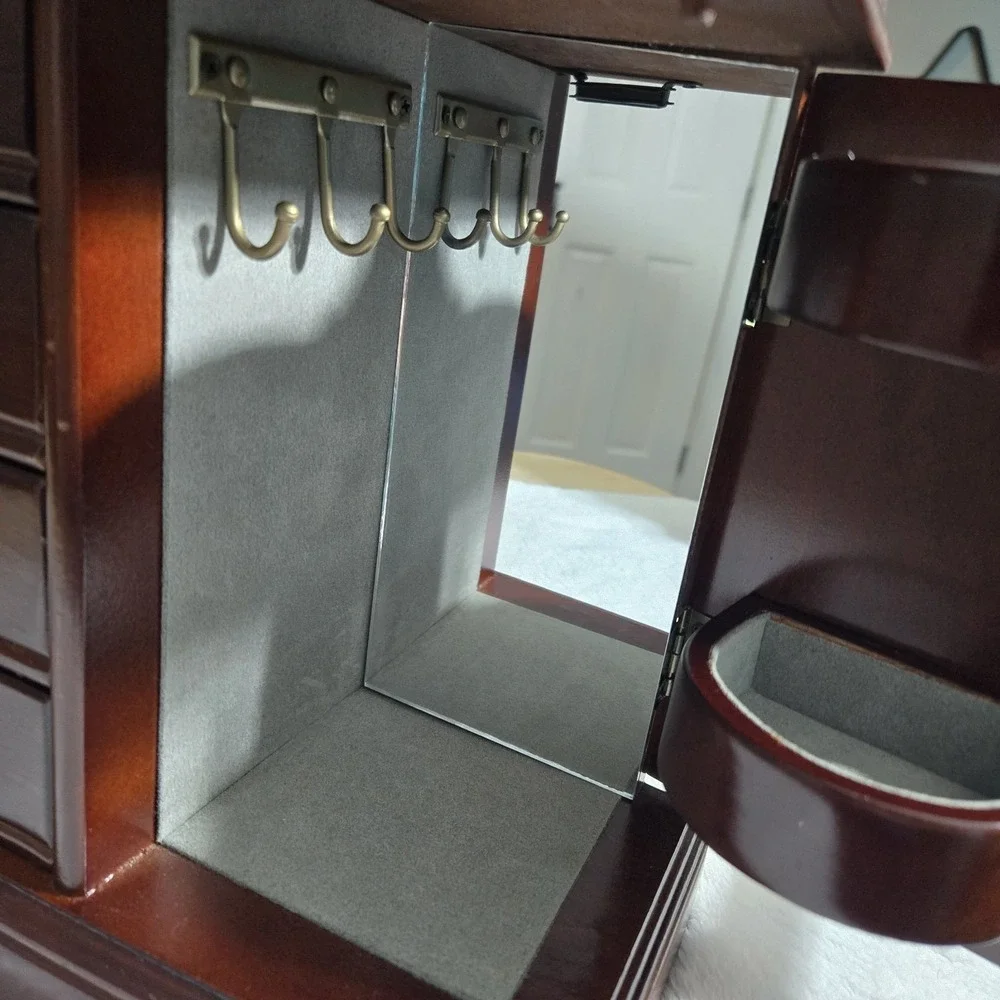 Armoire Jewelry Box With Double Doors and Mirrored Flip Top Vintage